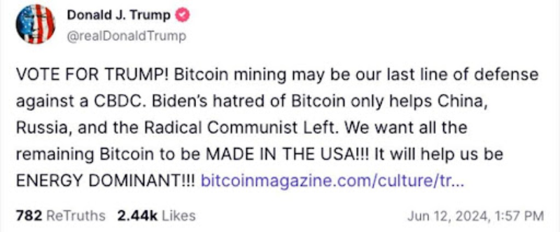 Trump reçoit les dirigeants de l'industrie minière du bitcoin pour promouvoir la position dominante des États-Unis dans le domaine de l'énergie
