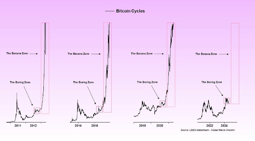 Graphique du cycle du bitcoin de 2011 à 2024
