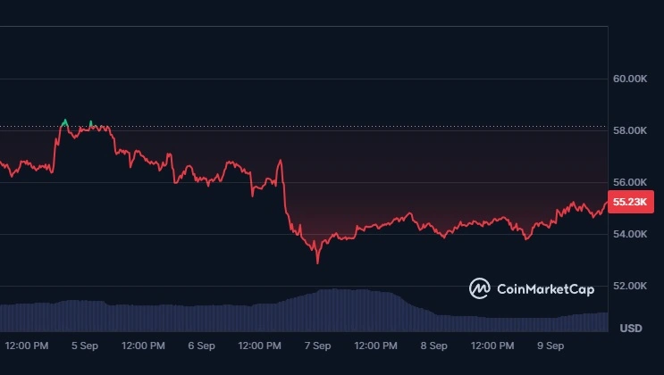 La valeur du bitcoin est tombée à 52,850 dollars.
