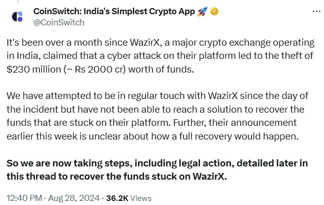 La bourse indienne de crypto-monnaies WazirX a perdu 235 millions de dollars.
